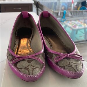 Coach Pink and Brown Ballet Flats with Decorative Bow